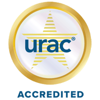 Graphic: Text with URAC ACCREDITED, with star inside circle